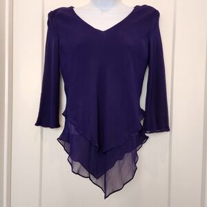 Vintage 100% Silk Handkerchief Hem Blouse 8 Petite Navy Blue Whimsigoth Fairy